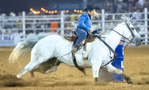 grey horse barrel racing